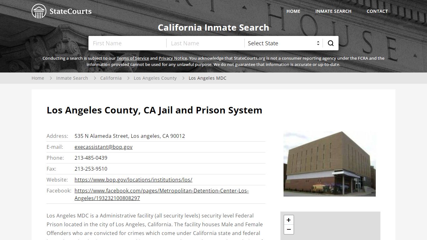 Los Angeles MDC Inmate Records Search, California - StateCourts
