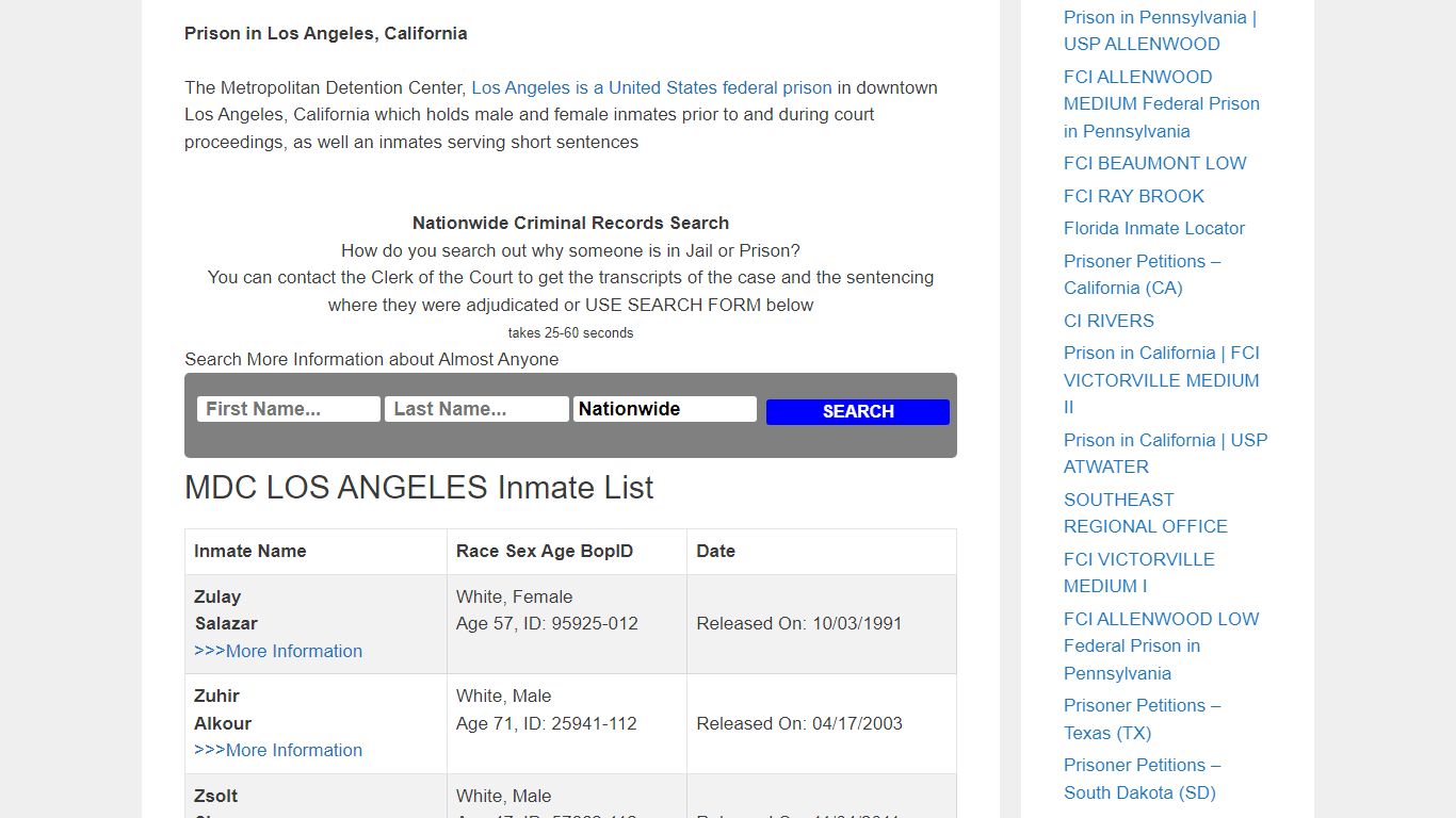 MDC LOS ANGELES – Inmate Releases